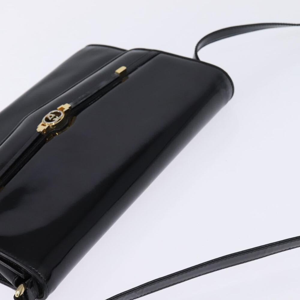 GUCCI Shoulder Bag Enamel Black Gold - Picture 6 of 12